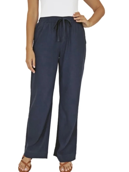 Briggs Pants - Briggs Womens Pull On Navy Linen Blend Wide Leg Pant Medium